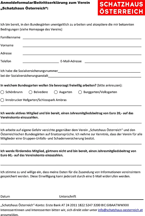 Anmeldeformular Schatzhaus Österreich